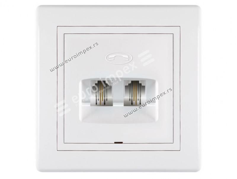 Prikljucnica telefonska dvostruka RJ12 6/2 dve linije bela 611.000 Aling Prestige Line