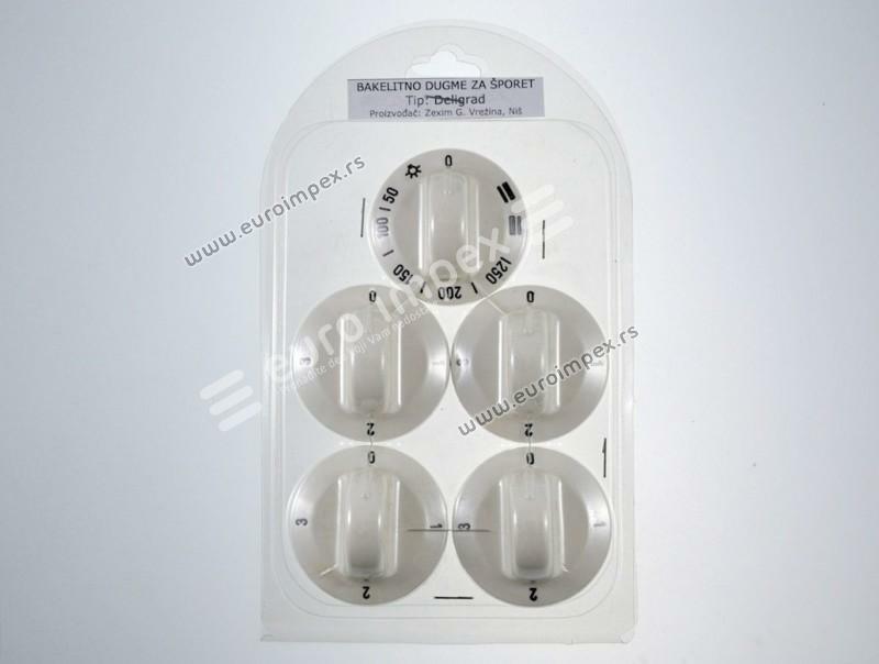 SET BAKELITNIH DUGMADI ZA ŠTEDNJAK DELIGRAD BELI (5 kom) DS001