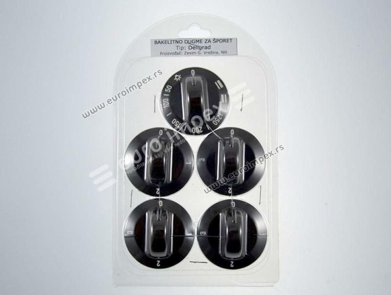 SET BAKELITNIH DUGMADI ZA ŠTEDNJAK DELIGRAD CRNO-BRAON (5 kom) DS002