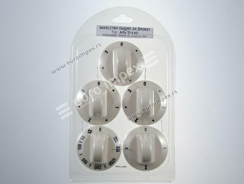 SET BAKELITNIH DUGMADI ZA ŠTEDNJAK ALFA S140 BELI (5 kom) DS005