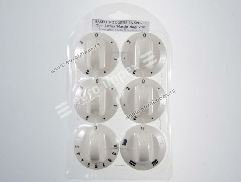 SET BAKELITNIH DUGMADI ZA ŠTEDNJAK ARTHUR MARTIN DUGI VRAT BELI (6 kom) DS007