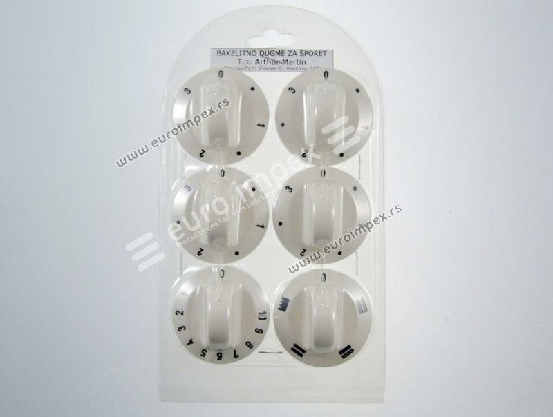 SET BAKELITNIH DUGMADI ZA ŠTEDNJAK ARTHUR MARTIN KRATKI VRAT BELI (6 kom) DS009