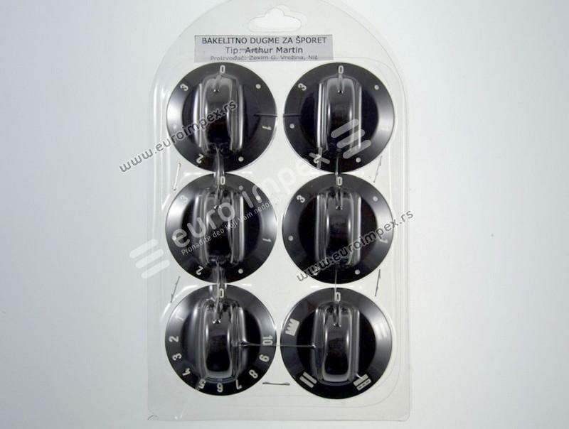 SET BAKELITNIH DUGMADI ZA ŠTEDNJAK ARTHUR MARTIN KRATKI VRAT CRNO-BRAON (6 kom) DS010