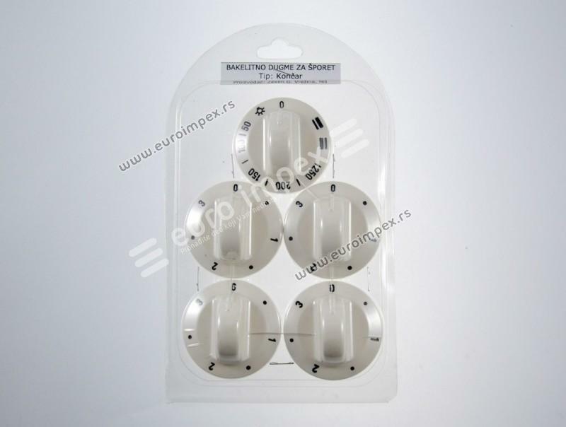 SET BAKELITNIH DUGMADI ZA ŠTEDNJAK KONCAR BELI (5 kom) DS011