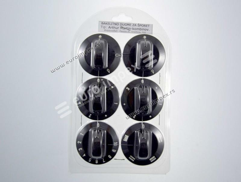 SET BAKELITNIH DUGMADI ZA ŠTEDNJAK ARTHUR MARTIN STRUJA+PLIN CRNO-BRAON (6 kom) DS018
