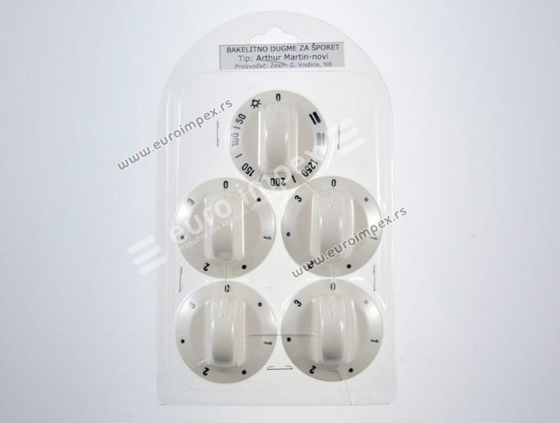SET BAKELITNIH DUGMADI ZA ŠTEDNJAK ARTHUR MARTIN NOVI TIP BELI (5 kom) DS019