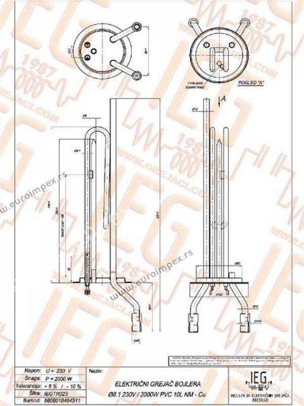 GREJAC BOJLERA 2000W fi8,1Cu 10l NM TERMORAD za PVC KAZAN NM ROGONJA IEGB283