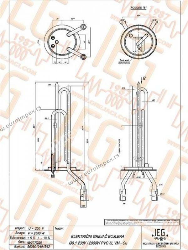 GREJAE BOJLERA 1500W fi8,1Cu 5l VM TERMORAD za PVC KAZAN VISOKA MONTAŽA ROGONJA IEGB286 92150011
