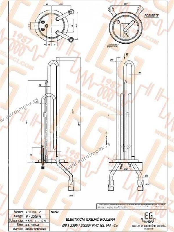 GREJAE BOJLERA 2000W fi8,1Cu 10l VM TERMORAD za PVC KAZAN VISOKA MONTAŽA ROGONJA IEGTR024 IEGB284