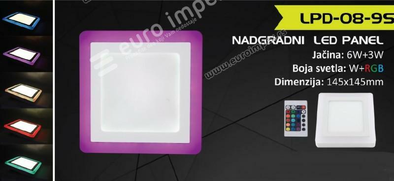 LED PANEL 6W+3W NADGRADNI KVADRATNI DALJINSKI fi145 6000K+RGB LPD-08-9S NW+RGB