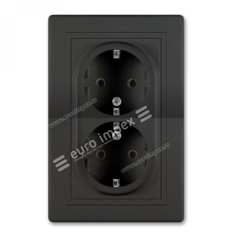 Prikljucnica dvopolna dvostruka 16A plast CRNA SOFT 604.E1E1 Aling Prestige Line
