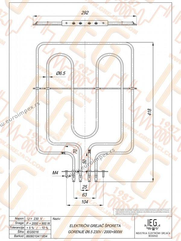 GREJAC ZA EL. ŠTEDNJAK 2000/900W Gorenje IEGS016 S072.1