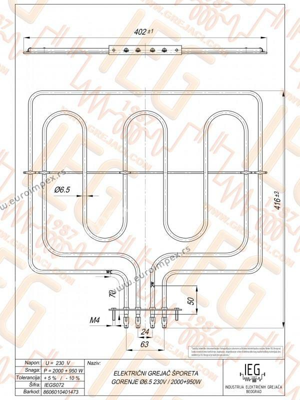 GREJAC ZA EL. ŠTEDNJAK 950/2000W SIRI Gorenje IEGS072 20206300.0