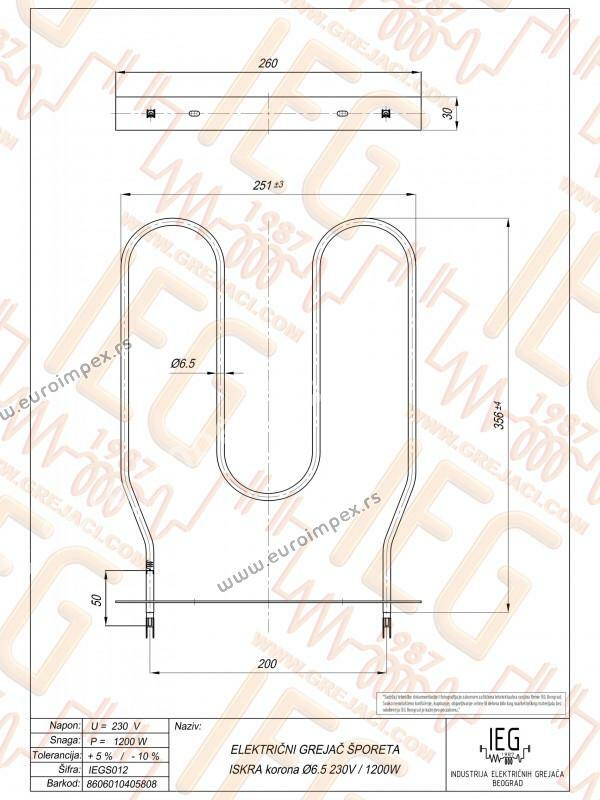 GREJAC ZA EL. ŠTEDNJAK 1200W ISKRA CORONA IEGS012 S203.1